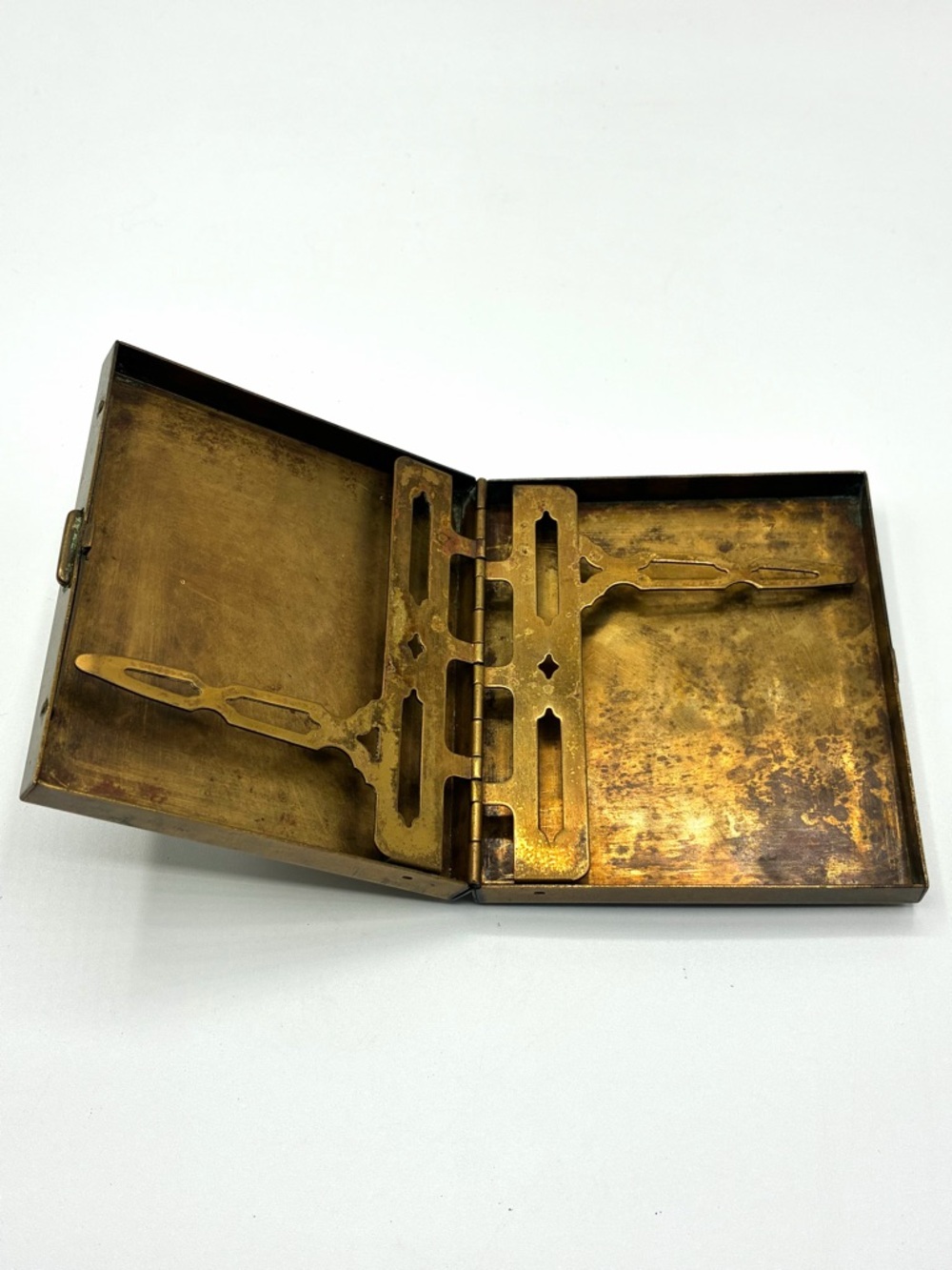 Vintage Mother of Pearl Brass Cigarette Case Compact Art Deco Style - Picture 7 of 11